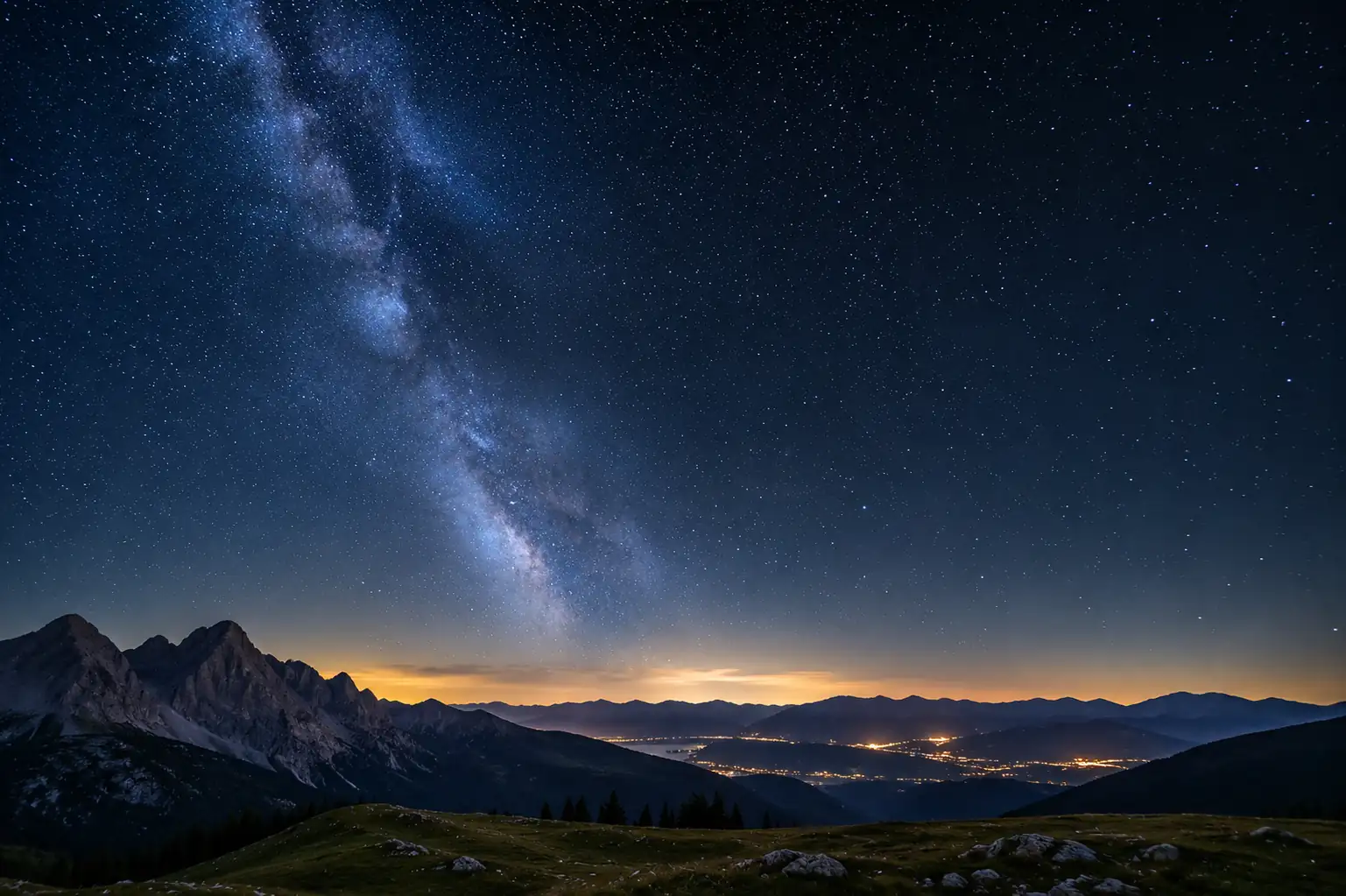 Via Lattea sulle Alpi di notte