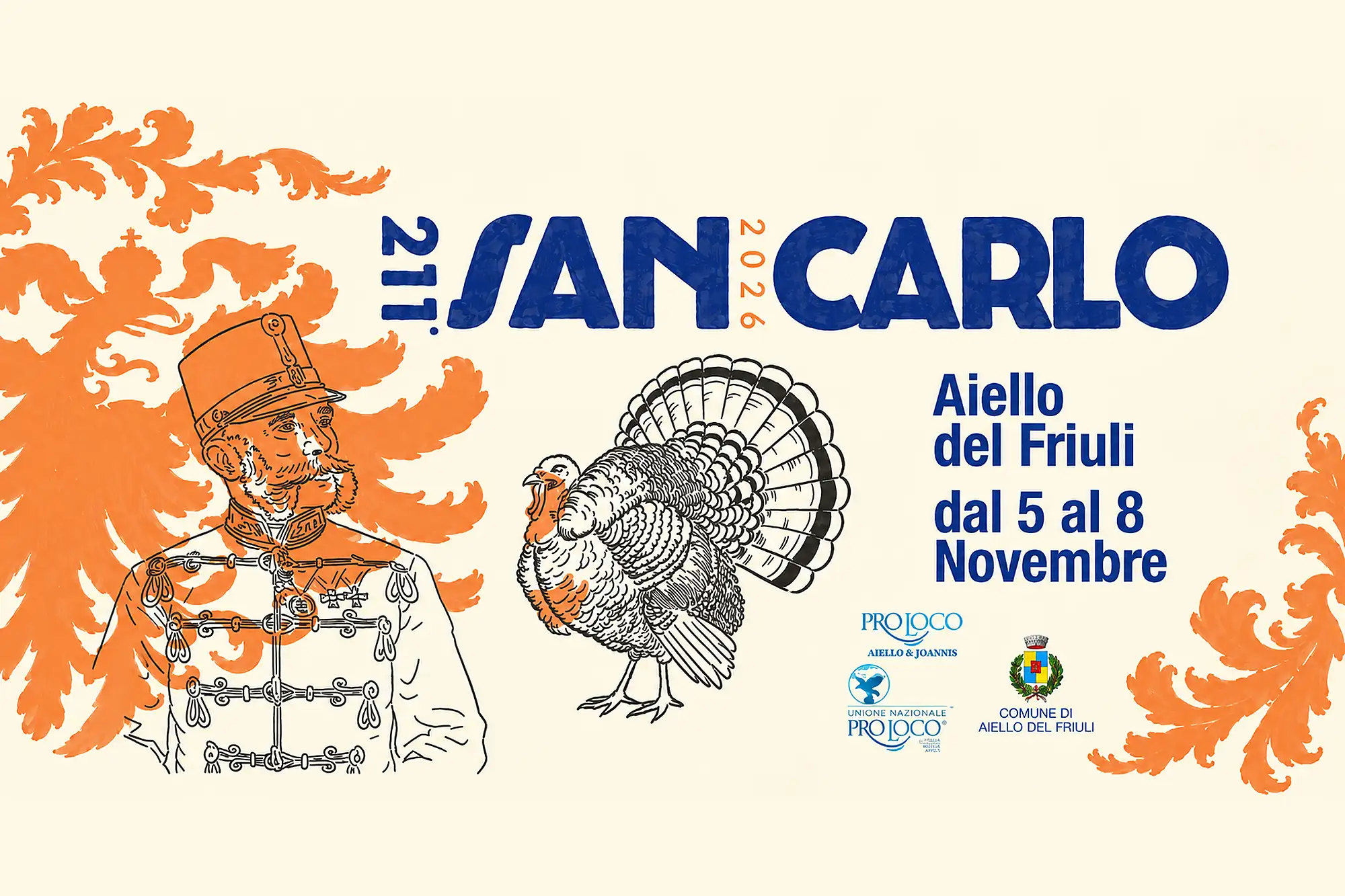 Locandina della 211ª Fiera di San Carlo e 49ª Marcia dal Dindiat ad Aiello del Friuli2026