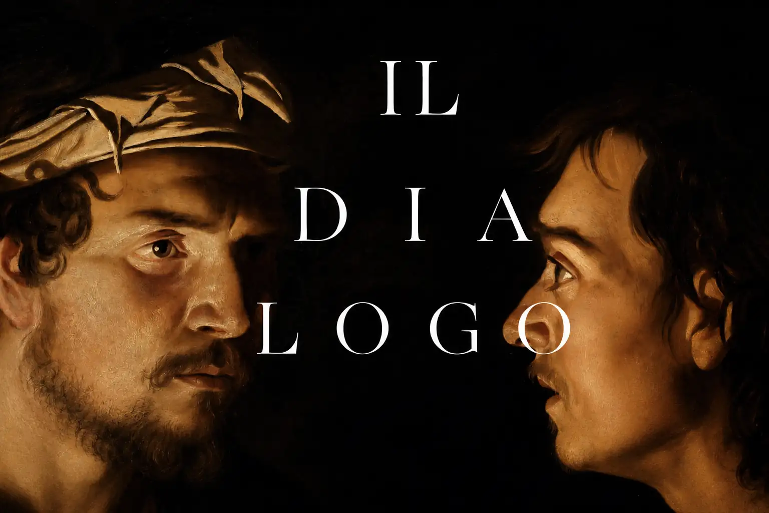 Manifesto della mostra Il Dialogo alla Casa delle Esposizioni di Illegio con dettagli di opere di Matthias Stomer