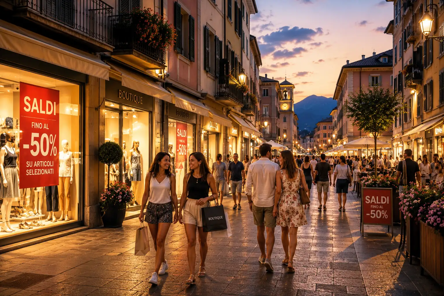 saldi estivi 2026, ragazze in negozio di abbigliamento